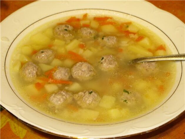 Soup with vegetables and meatballs - a light dish in the weekly diet menu